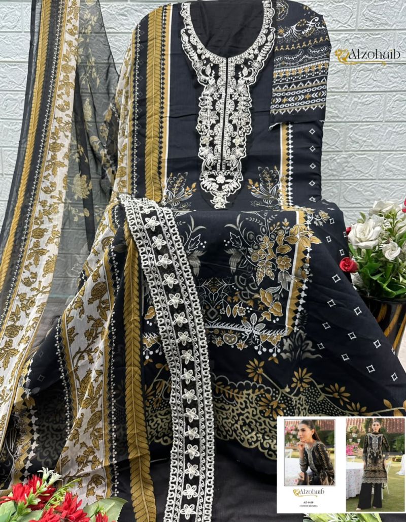 Farida Vol 2 By Alzohaib Chiffon Dupatta Cotton Salwar Kameez 
